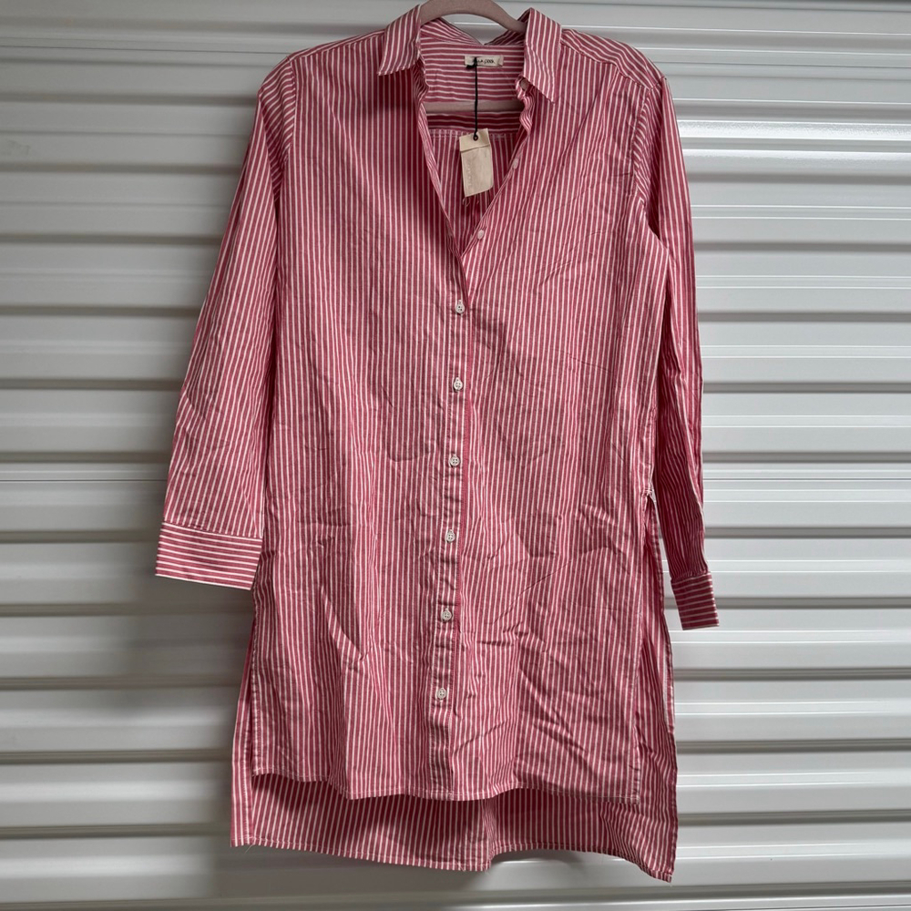 Sneak Peek Striped Button Front Extra Long Tunic Blouse Size S